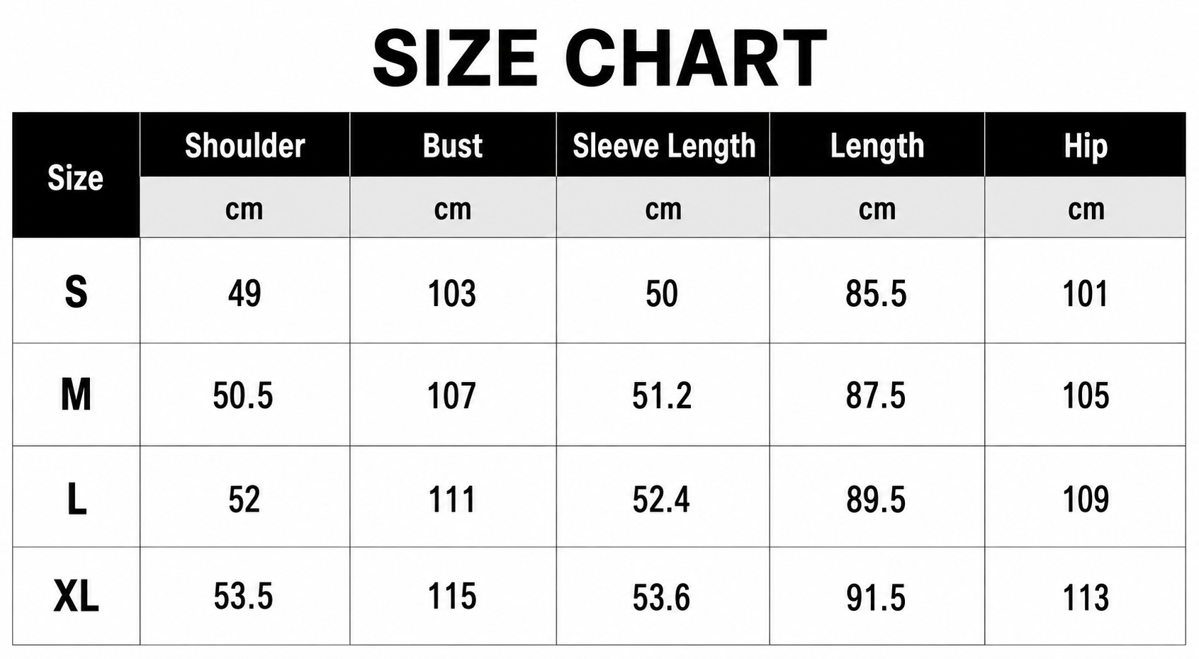 Size Chart CM