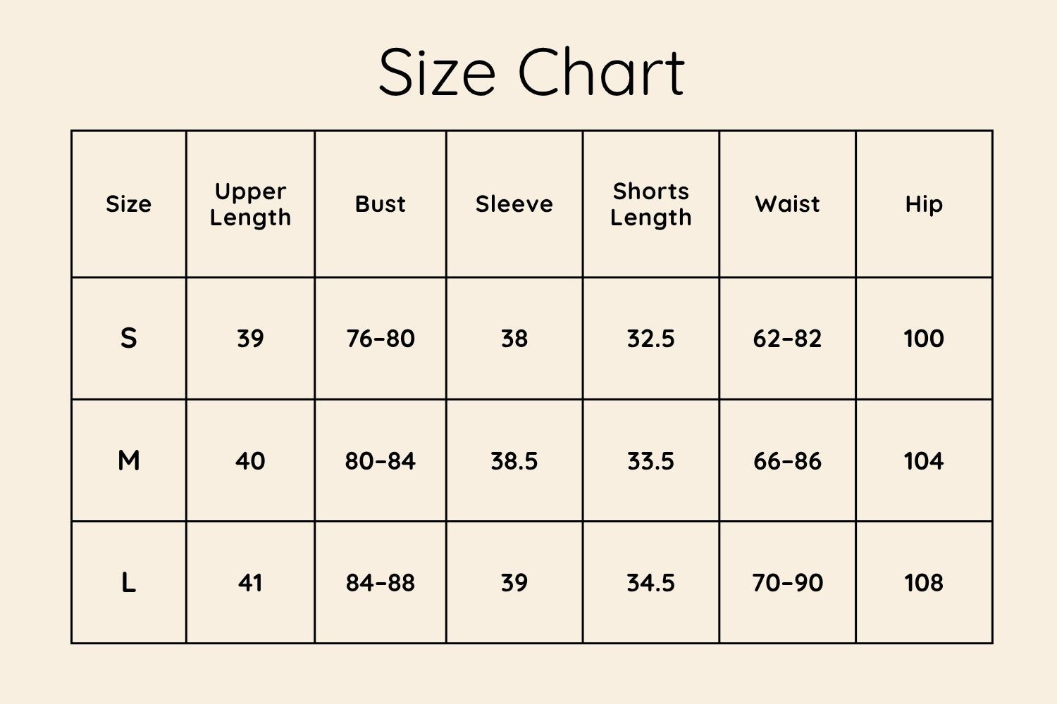 Size Chart CM