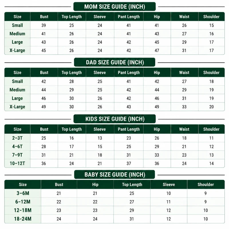 Size Chart Inches