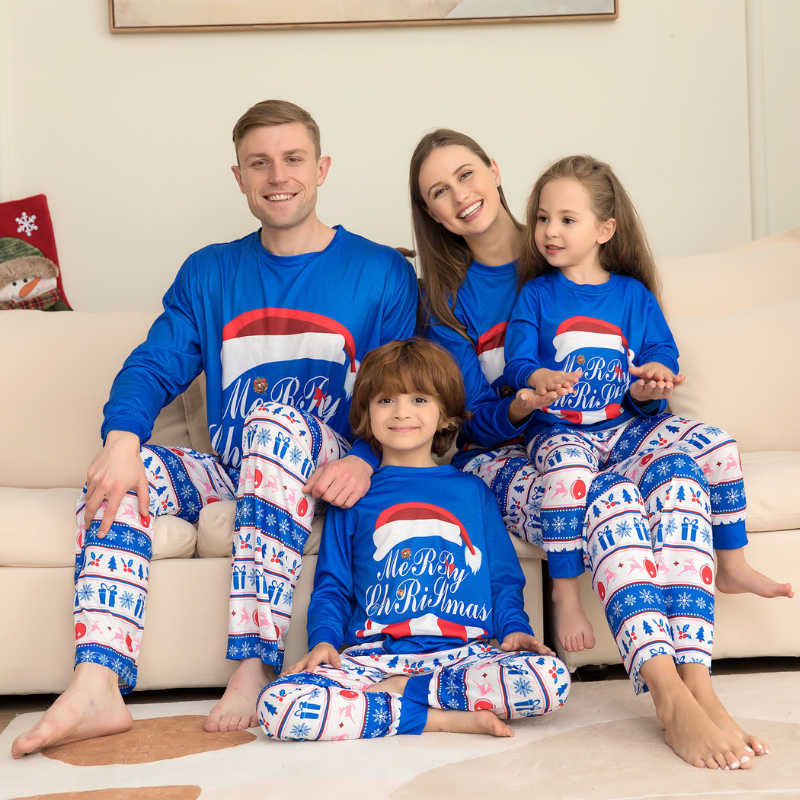 Blue Merry Family Christmas Pyjamas Set – Pajama Village UK